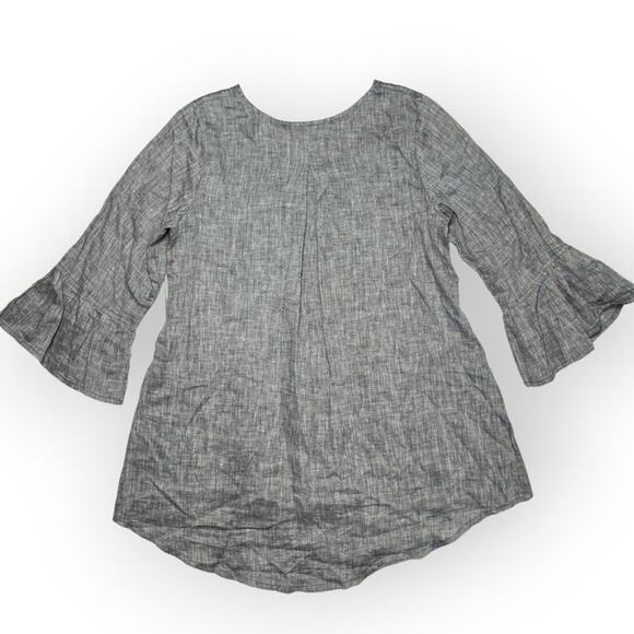 Crown Linen Designs Shirt Dress SIZE S Gray Chambray Bell Sleeve 100% Linen - Picture 2 of 10